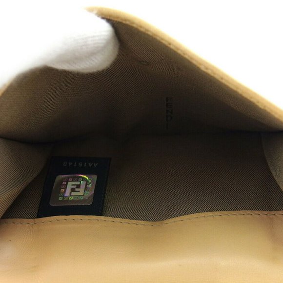 Authentic FENDI W Hook Wallet Zucchino Beige Pink Canvas ~ Leather Auth USED - Picture 7 of 10